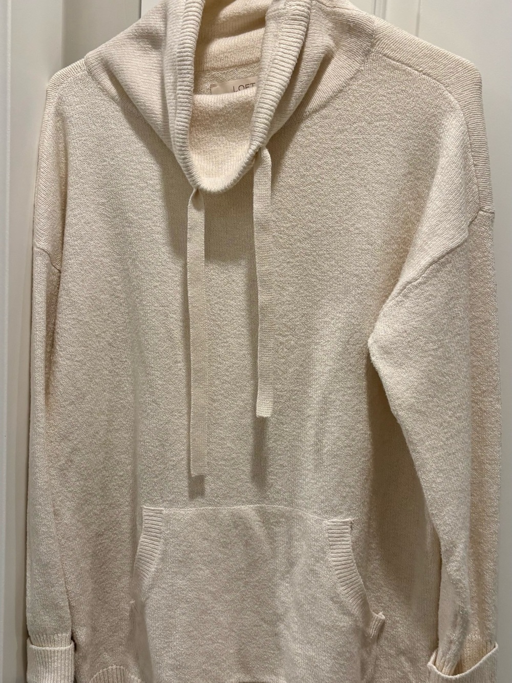 LOFT Ivory Cowl-Neck Drawstring Sweater